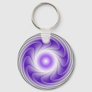 Purple Grey 3D Swirl Modern Abstract Fractal Art Keychain