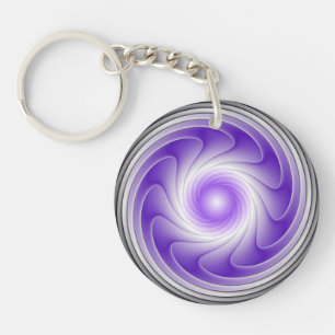 Purple Grey 3D Swirl Modern Abstract Fractal Art Keychain