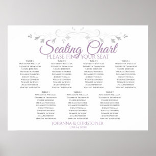 Purple & Grey 7 Table Wedding Seating Chart