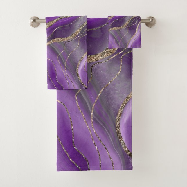 Purple Grey Agate Gold Glitter Glam #1  Bath Towel Set (Insitu)