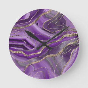 Purple Grey Agate Gold Glitter Glam #1 Round Clock