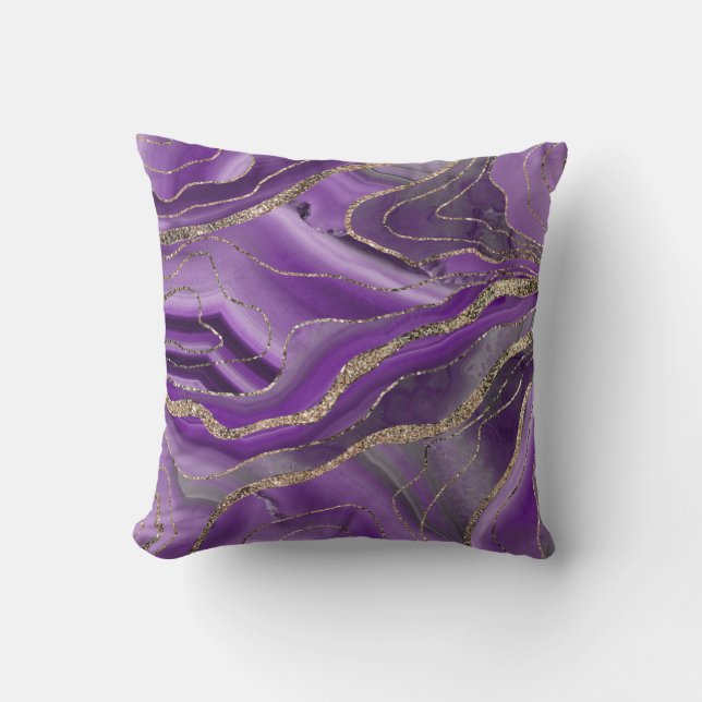 Purple Grey Agate Gold Glitter Glam #1  Throw Pillow (Front)
