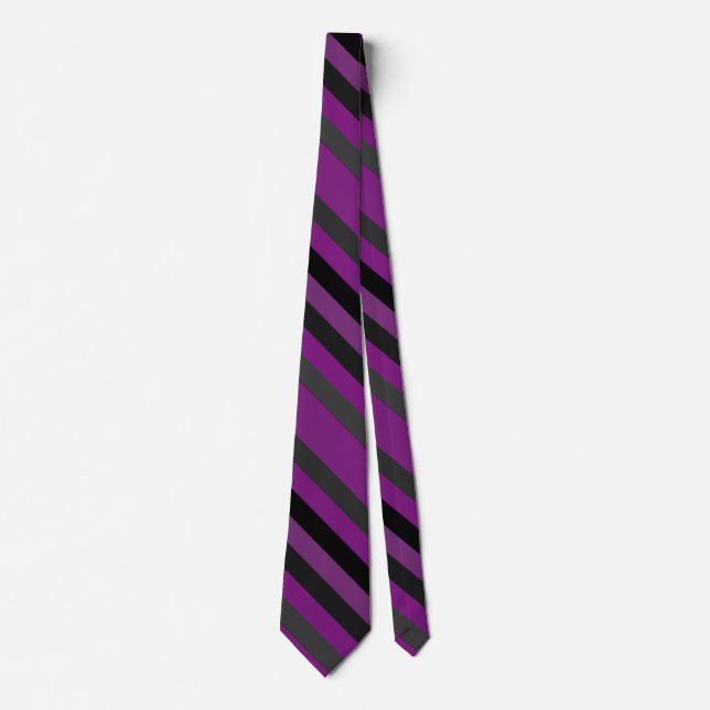 Purple Grey and Black Diagonally-Striped Tie (Front)