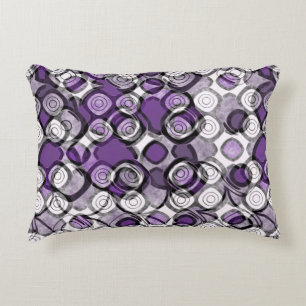 Purple, Grey and White Abstract Black Circles Accent Pillow