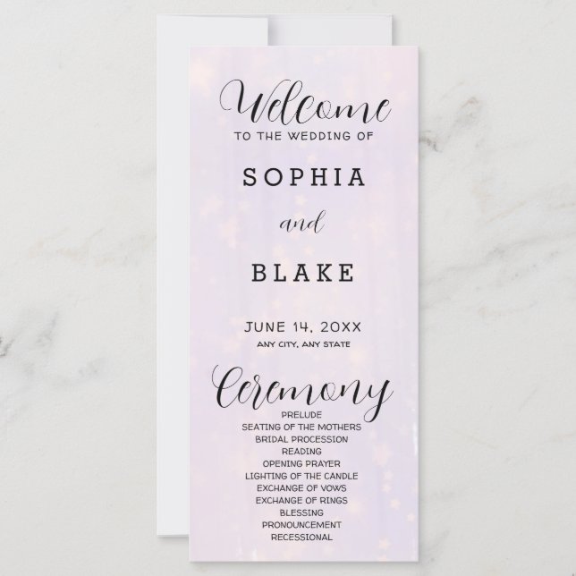 Purple Grey and White Modern Wedding Program (Front)