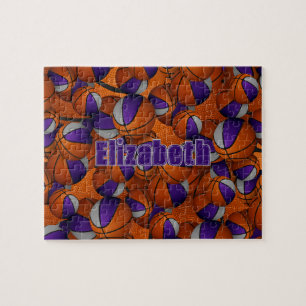 purple grey basketball team colours personalized jigsaw puzzle