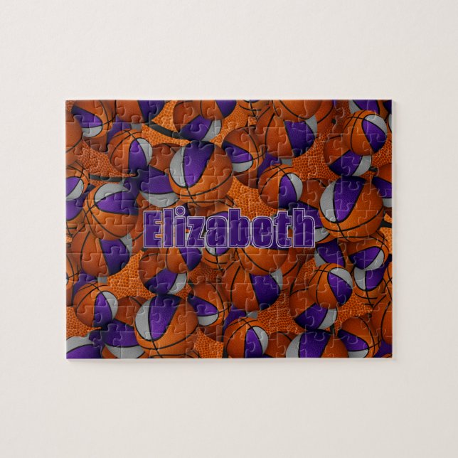 purple grey basketball team colours personalized jigsaw puzzle (Horizontal)