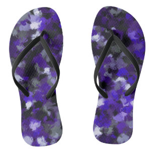 Purple, Grey, Black and Blue Abstract Flip Flops