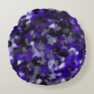 Purple, Grey, Black and Blue Abstract Round Pillow