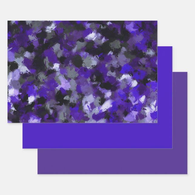 Purple, Grey, Black and Blue Abstract Wrapping Paper Sheet (Set)