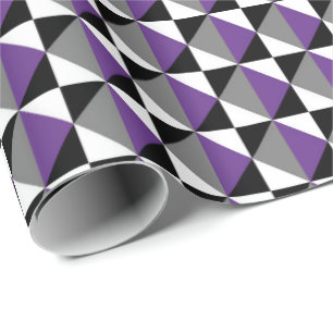 Purple, Grey, Black and White Square and Diamond Wrapping Paper