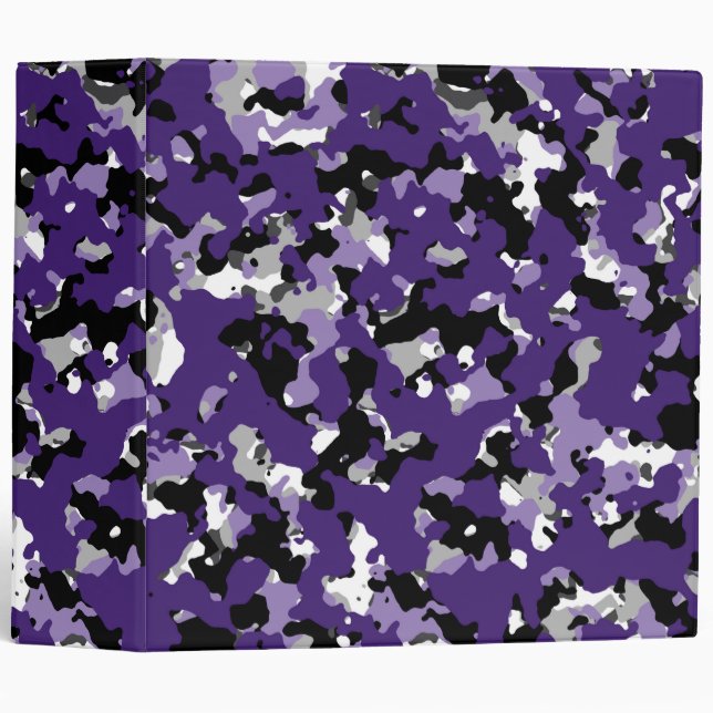 Purple Grey Black White Camouflage Camo Print Binder (Front/Spine)