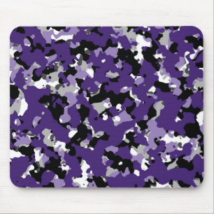 Purple Grey Black White Camouflage Camo Print Mouse Pad
