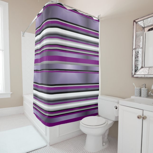 Purple Grey Black White Horizontal Stripe Pattern (In Situ)