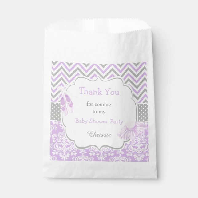 Purple & Grey Chevron Ballerina Baby Shower Favour Bag (Front)