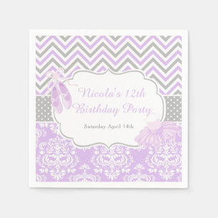 Purple & Grey Chevron Ballerina Birthday Napkin