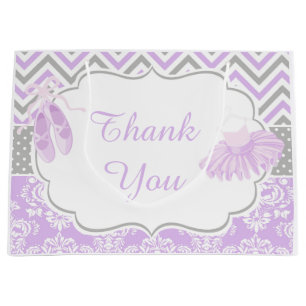 Purple  Grey Chevron Ballerina Birthday Thankyou Large Gift Bag