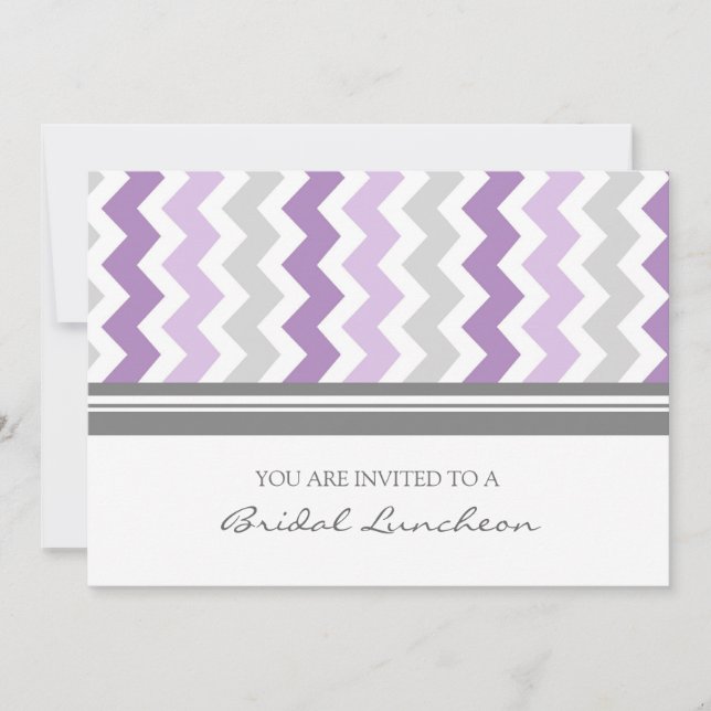 Purple Grey Chevron Bridal Lunch Invitation (Front)