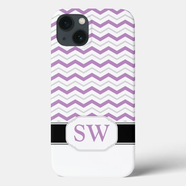 Purple & Grey Chevron Monogram iPad 2/3/4 Case (Back)