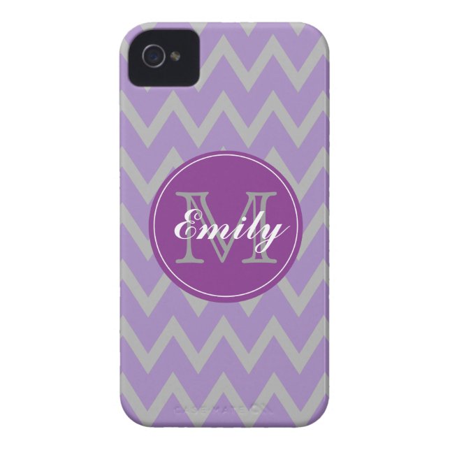 Purple & Grey Chevron Monogram iPhone 4/4s case (Back)