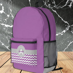 Purple Grey Chevron Printed Backpack