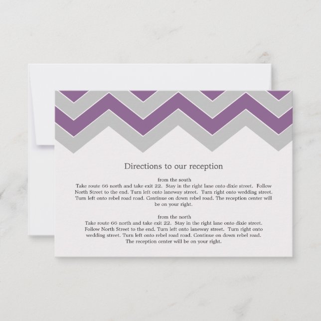 Purple & Grey Chevron Wedding Direction Cards (Front)