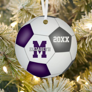 purple grey club colours girls boys keepsake socce metal ornament