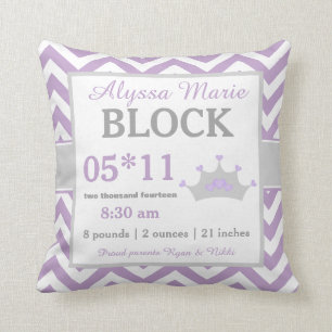 Purple Grey Crown Baby Announcement Pillow