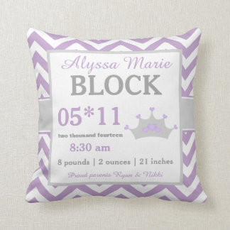 Purple Grey Crown Baby Announcement Pillow