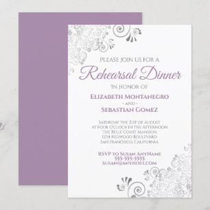 Purple & Grey Curls Wedding Rehearsal Dinner Invitation