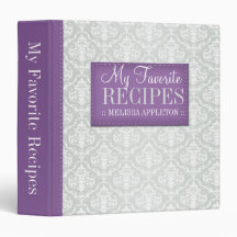 Purple & Grey Damask 1.5" Recipe Binder