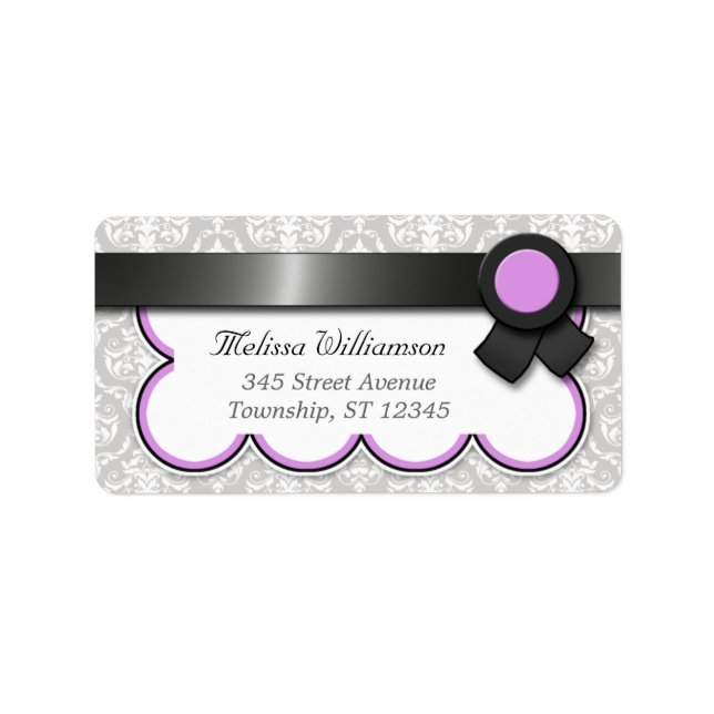 Purple & Grey Damask Personalized Address Labels (Front)