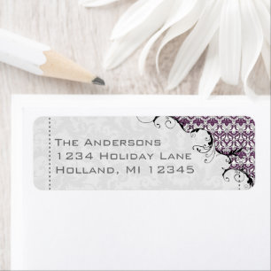 Purple & Grey Damask Swiled Adresse de retour