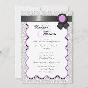 Purple & Grey Damask Wedding Invitations