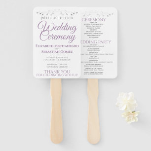 Purple & Grey Elegant Wedding Fans with Program