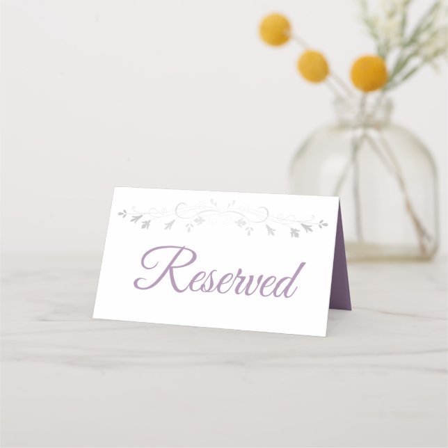Purple & Grey Elegant Wedding Reserved Place Card (Front)