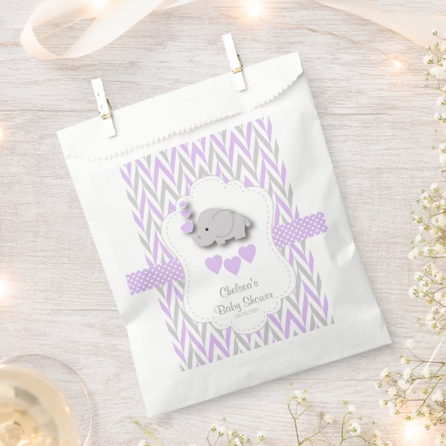 Purple & Grey Elephant Baby Shower 2 Favour Bag (Clipped)