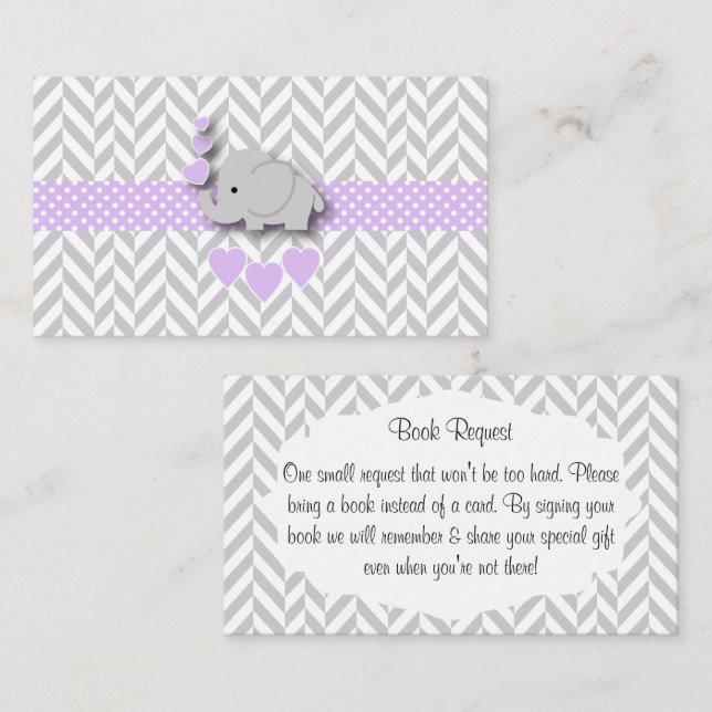 Purple Grey Elephant Baby Shower Book Request Enclosure Card (Front/Back)