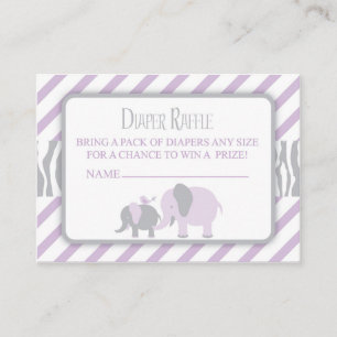 Purple & Grey Elephant Diaper Raffle Ticket Enclosure Card
