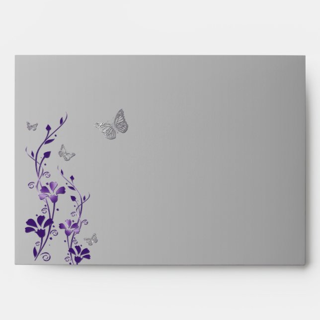 Purple, Grey Floral Butterfly Envelope for 5"x7" (Front)