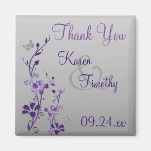 Purple Grey Floral Butterfly Wedding Favour Magnet
