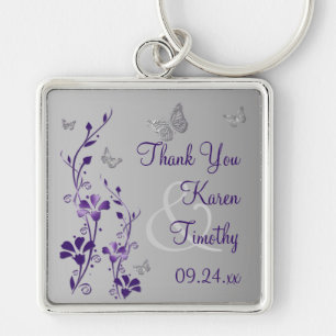 Purple, Grey Floral with Butterflies Keychain