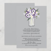 Purple Grey Flowers Mason Jar | Wedding