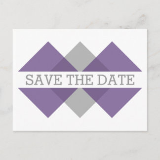 Purple Grey Geometric Triad Save the Date Postcard