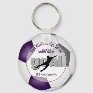 purple grey girls soccer goal team spirit sports keychain