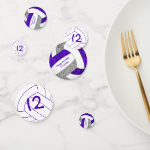 purple grey girls volleyball birthday custom confetti