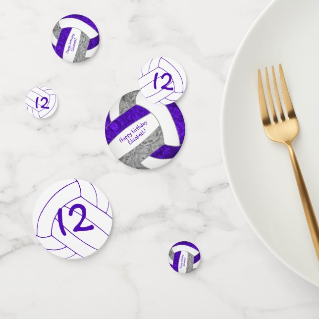 purple grey girls volleyball birthday custom confetti (Group)