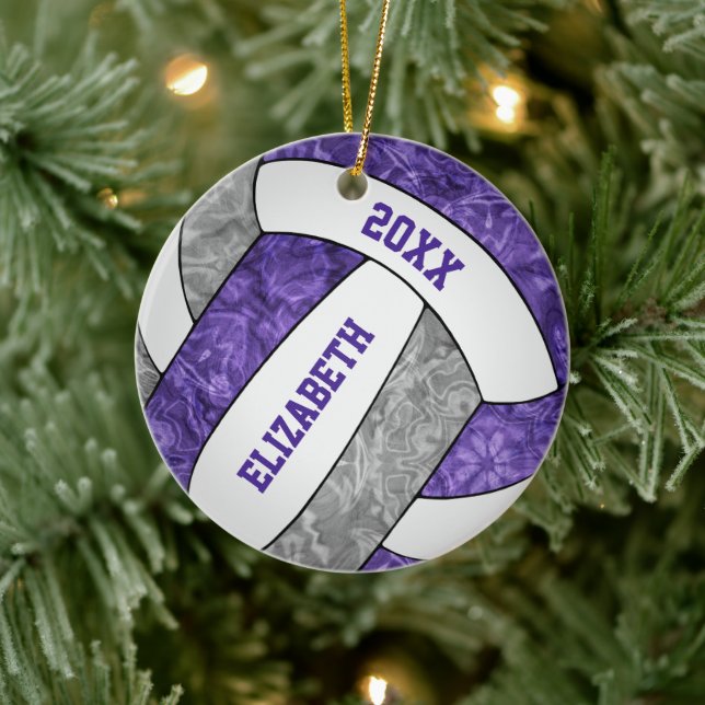 purple grey girls volleyball team colours ceramic ornament (Tree)