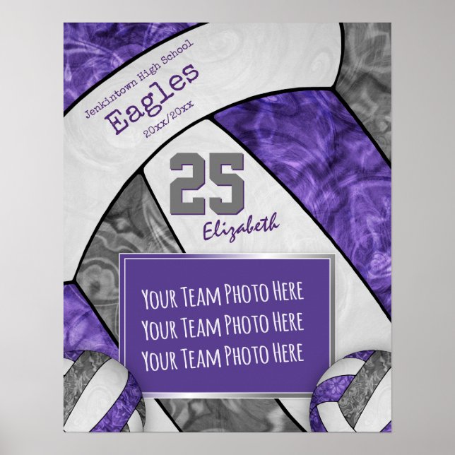 purple grey girls' volleyball team photo poster (Front)