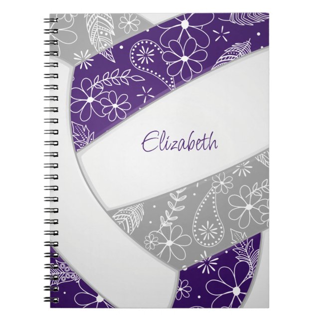 purple grey girly boho sports volleyball journal (Front)